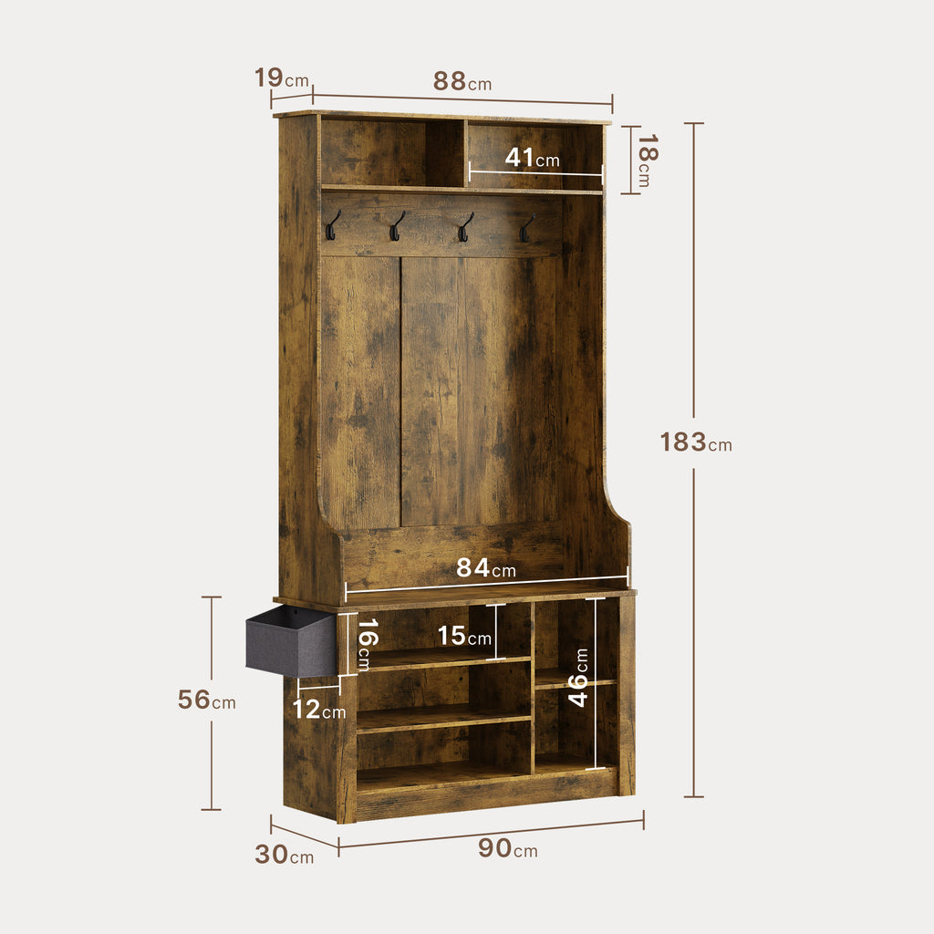 Bealife FS29 Meuble d'entrée avec patères, étagère à chaussures et compartiments ouverts