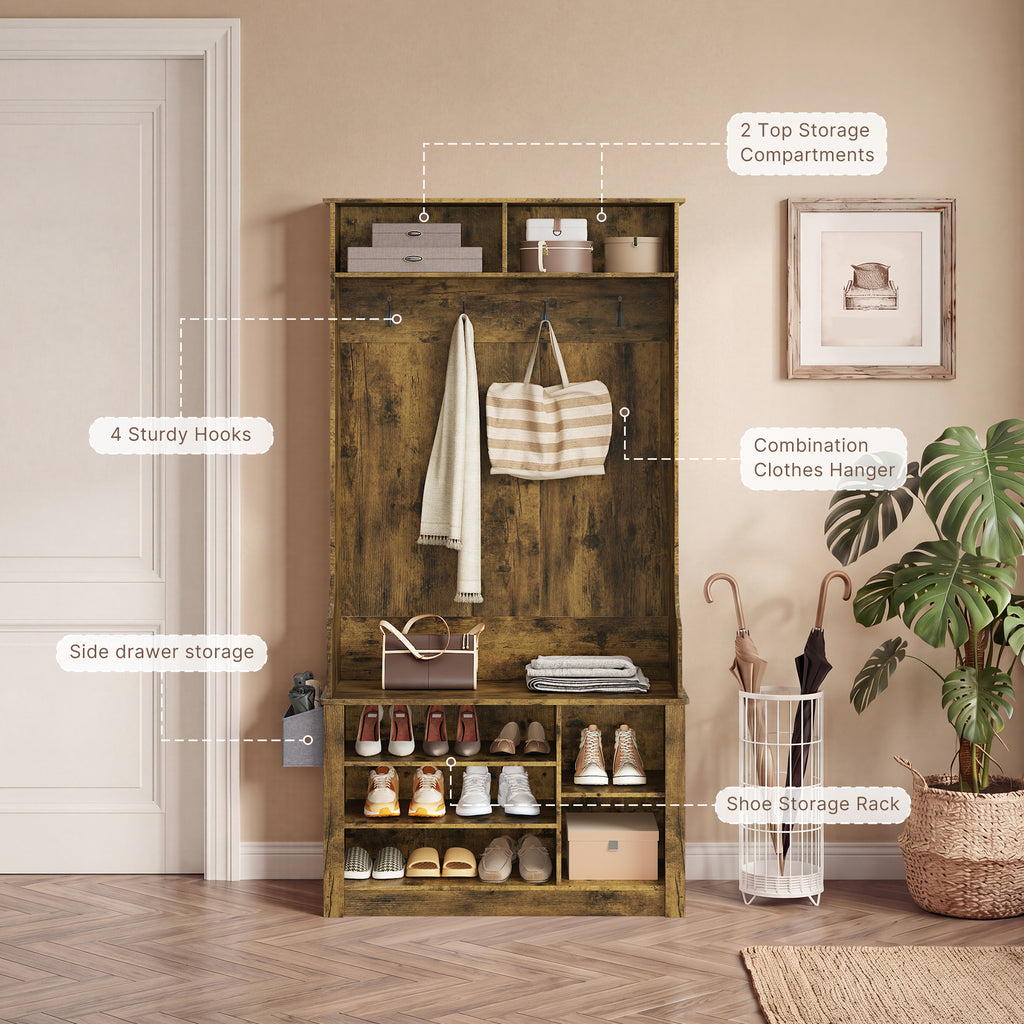 Bealife FS29 Meuble d'entrée avec patères, étagère à chaussures et compartiments ouverts