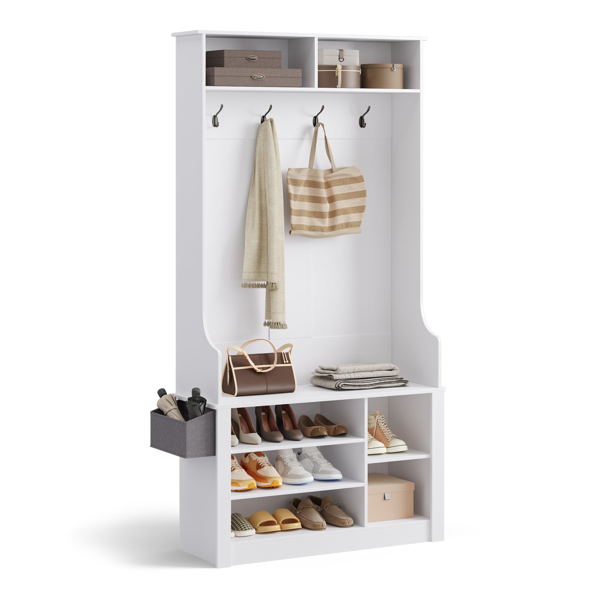 Bealife FS29 Meuble d'entrée avec patères, étagère à chaussures et compartiments ouverts