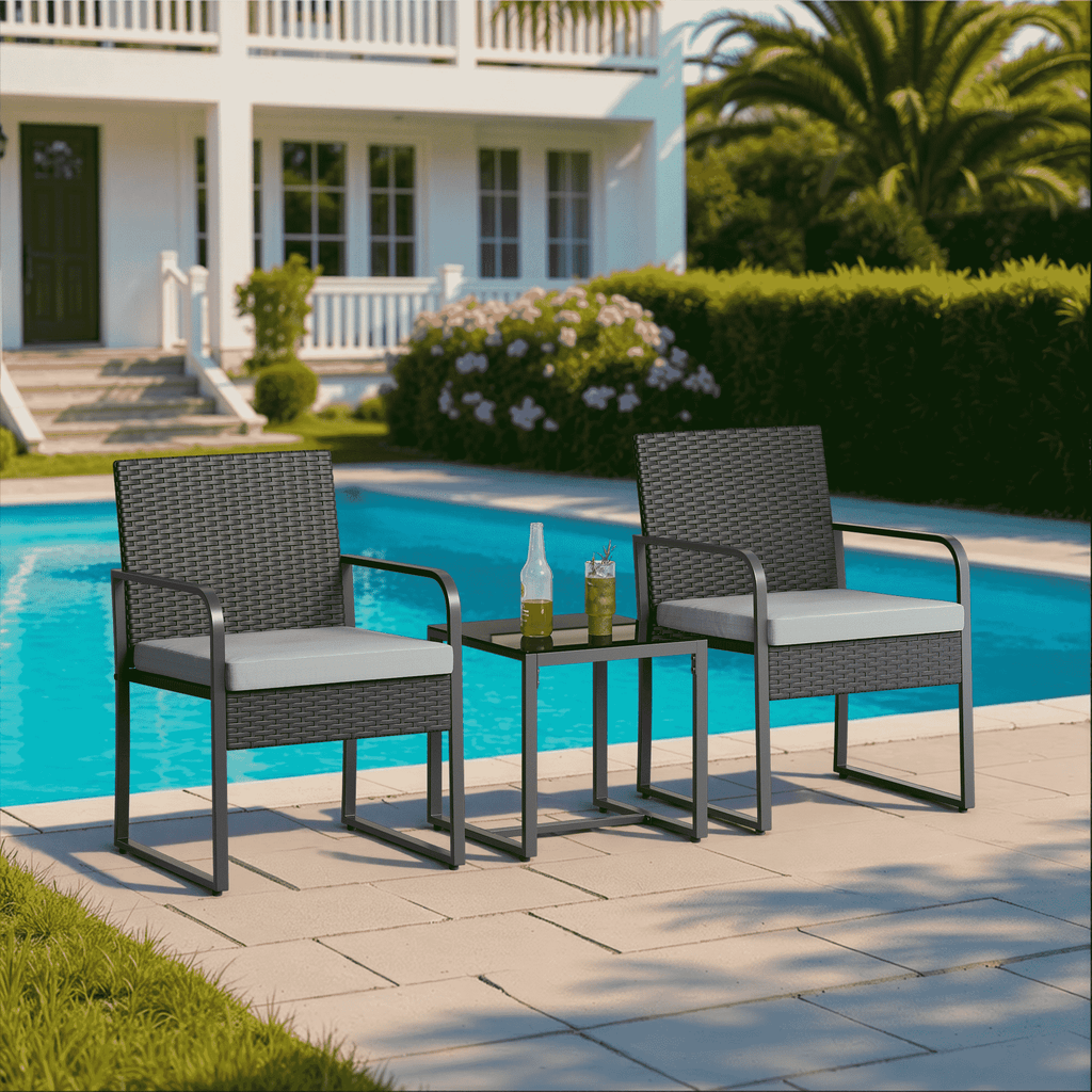 Bealife WR212 Garden Furniture Sets, 3-Piece Garden Table and Chair Set for Outdoor Relaxation
