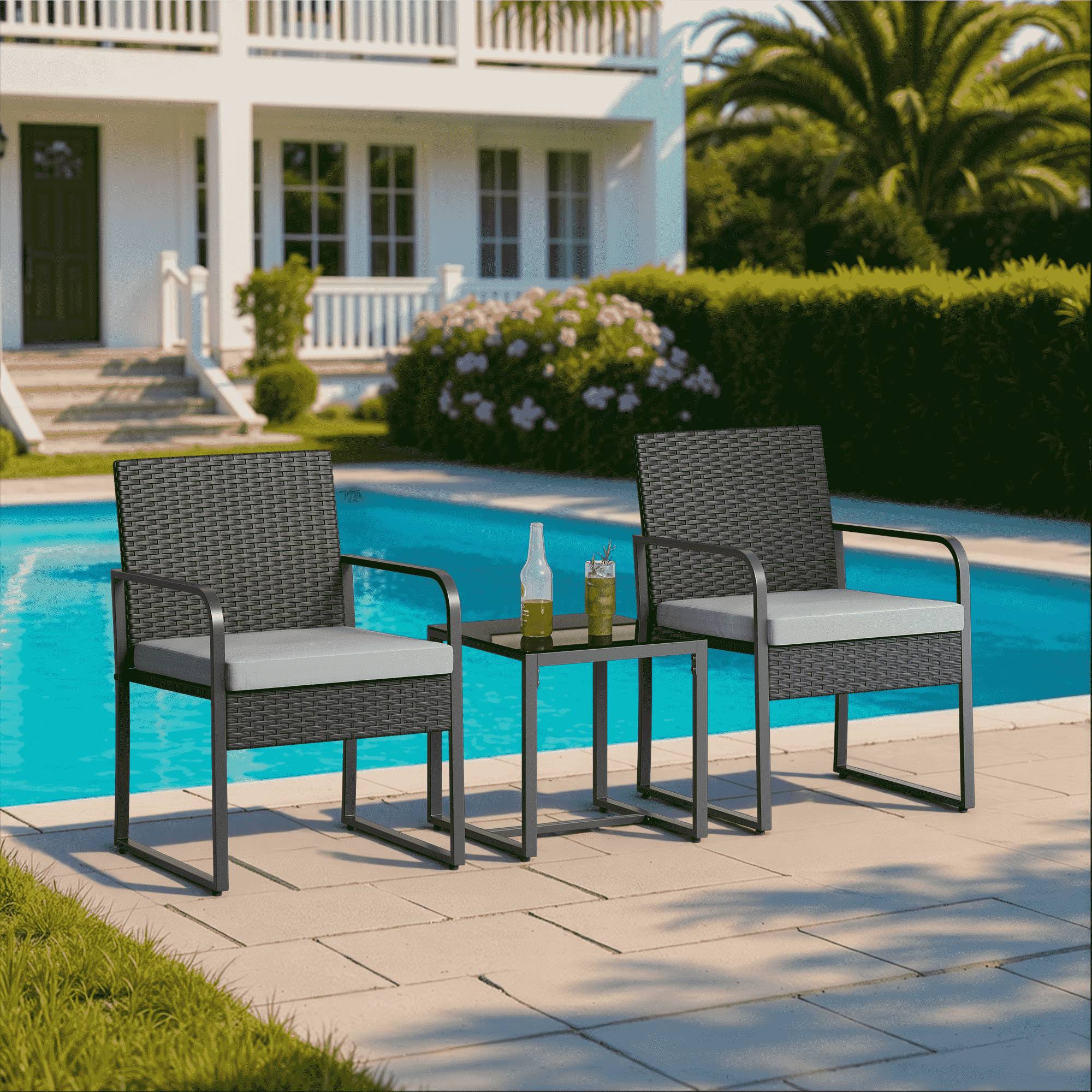 Bealife WR212 Ensembles de meubles de jardin, Ensemble table et chaises de jardin 3 pièces pour la détente en extérieur