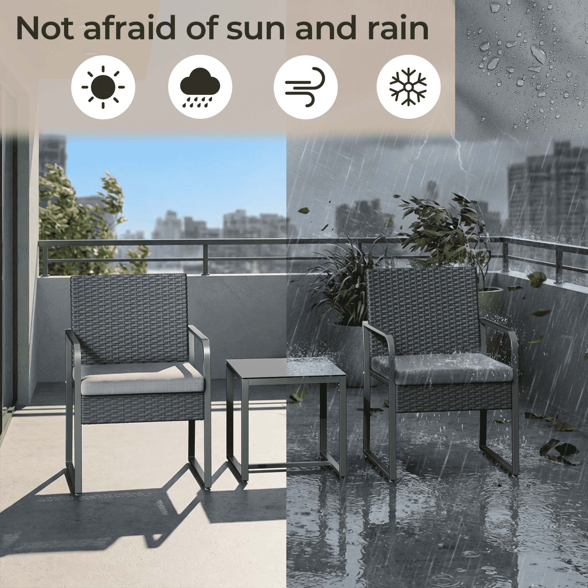 Bealife WR212 Ensembles de meubles de jardin, Ensemble table et chaises de jardin 3 pièces pour la détente en extérieur