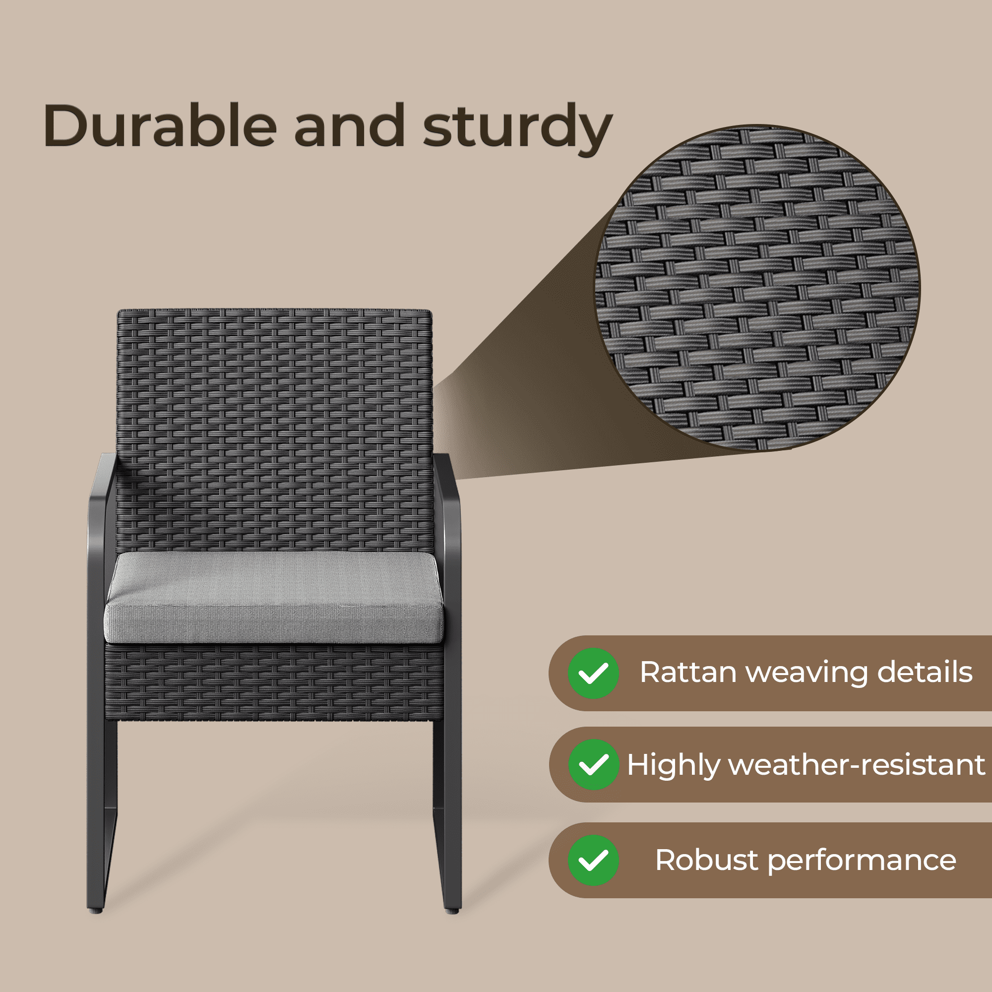 Bealife WR212 Ensembles de meubles de jardin, Ensemble table et chaises de jardin 3 pièces pour la détente en extérieur
