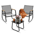Bealife WR218 Ensemble de meubles de jardin 3 pièces, 2 chaises à bascule en maille et 1 table en verre pour meubles de balcon et salons de jardin