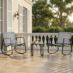 Bealife WR218 Ensemble de meubles de jardin 3 pièces, 2 chaises à bascule en maille et 1 table en verre pour meubles de balcon et salons de jardin