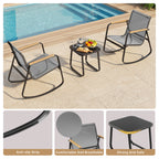 Bealife WR218 Ensemble de meubles de jardin 3 pièces, 2 chaises à bascule en maille et 1 table en verre pour meubles de balcon et salons de jardin