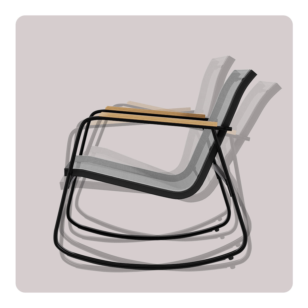 Bealife WR218 Ensemble de meubles de jardin 3 pièces, 2 chaises à bascule en maille et 1 table en verre pour meubles de balcon et salons de jardin