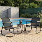 Bealife WR218 Ensemble de meubles de jardin 3 pièces, 2 chaises à bascule en maille et 1 table en verre pour meubles de balcon et salons de jardin