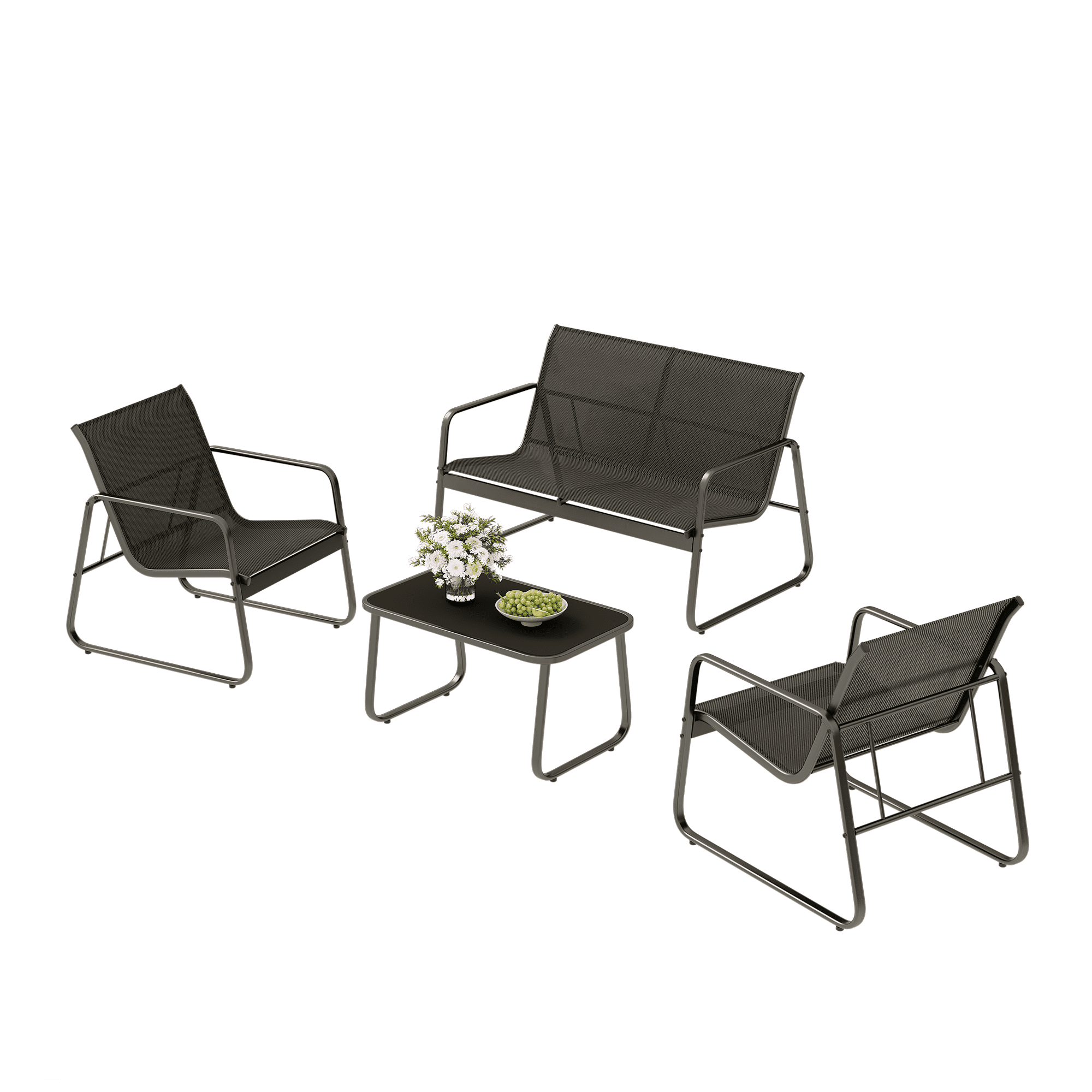 Bealife WR250 Ensembles de meubles de jardin, Salon de jardin 4 pièces, 1 table avec 1 canapé deux places et 2 fauteuils