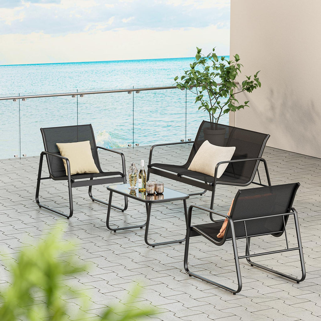 Bealife WR250 Ensembles de meubles de jardin, Salon de jardin 4 pièces, 1 table avec 1 canapé deux places et 2 fauteuils