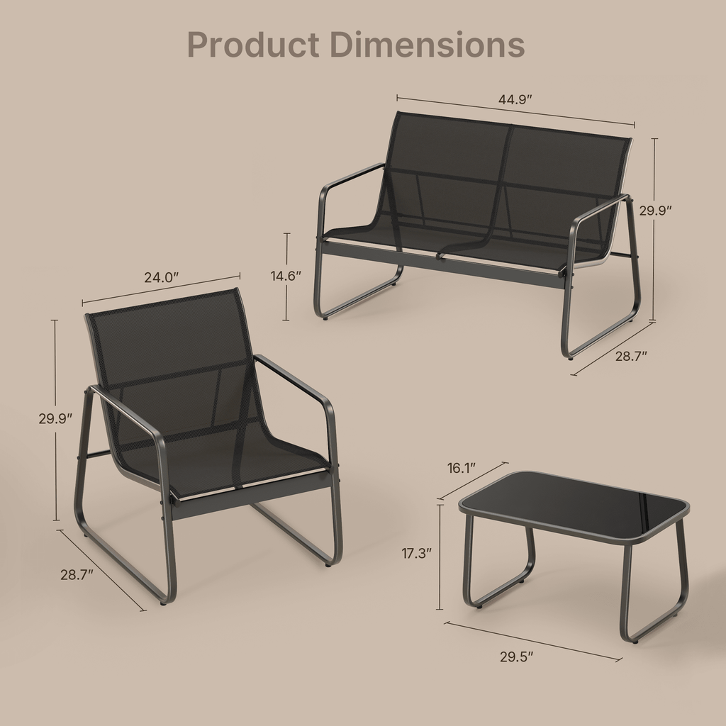 Bealife WR250 Ensembles de meubles de jardin, Salon de jardin 4 pièces, 1 table avec 1 canapé deux places et 2 fauteuils