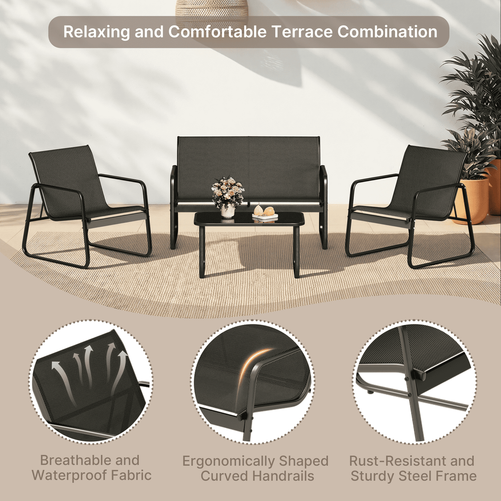 Bealife WR250 Ensembles de meubles de jardin, Salon de jardin 4 pièces, 1 table avec 1 canapé deux places et 2 fauteuils