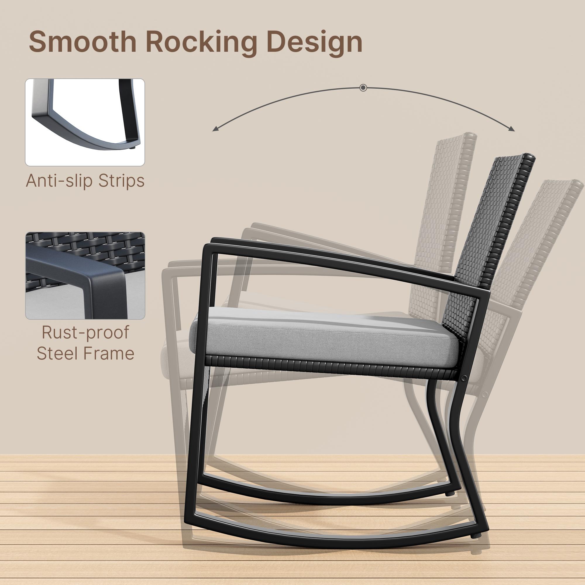 Bealife WR310 Ensemble de mobilier de jardin 4 pièces, 2 chaises à bascule en rotin PE résistant à l'eau et 1 banc de jardin, 1 table en verre pour terrasse et balcon