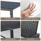 Bealife WR310 Ensemble de mobilier de jardin 4 pièces, 2 chaises à bascule en rotin PE résistant à l'eau et 1 banc de jardin, 1 table en verre pour terrasse et balcon