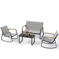 Bealife WR314 Salon de Jardin 4 Pièces, 2 Fauteuils à Bascule en Maille Respirante & 1 Table Basse en Verre, Mobilier de Balcon Résistant aux Intempéries pour Terrasse, Balcon & Extérieur