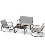 Bealife WR314 Salon de Jardin 4 Pièces, 2 Fauteuils à Bascule en Maille Respirante & 1 Table Basse en Verre, Mobilier de Balcon Résistant aux Intempéries pour Terrasse, Balcon & Extérieur