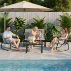 Bealife WR314 Salon de Jardin 4 Pièces, 2 Fauteuils à Bascule en Maille Respirante & 1 Table Basse en Verre, Mobilier de Balcon Résistant aux Intempéries pour Terrasse, Balcon & Extérieur