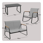 Bealife WR314 Salon de Jardin 4 Pièces, 2 Fauteuils à Bascule en Maille Respirante & 1 Table Basse en Verre, Mobilier de Balcon Résistant aux Intempéries pour Terrasse, Balcon & Extérieur