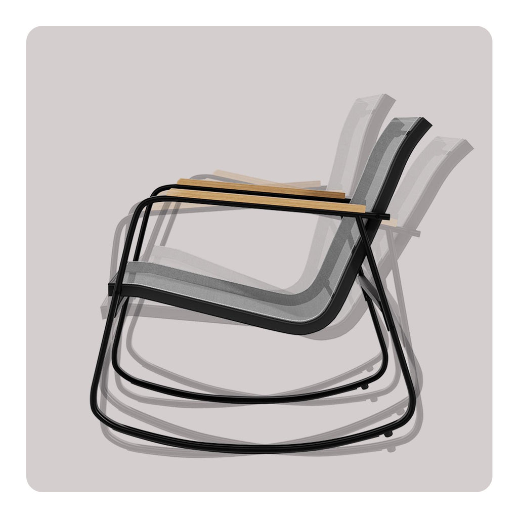 Bealife WR314 Salon de Jardin 4 Pièces, 2 Fauteuils à Bascule en Maille Respirante & 1 Table Basse en Verre, Mobilier de Balcon Résistant aux Intempéries pour Terrasse, Balcon & Extérieur