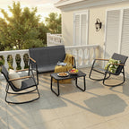 Bealife WR314 Salon de Jardin 4 Pièces, 2 Fauteuils à Bascule en Maille Respirante & 1 Table Basse en Verre, Mobilier de Balcon Résistant aux Intempéries pour Terrasse, Balcon & Extérieur