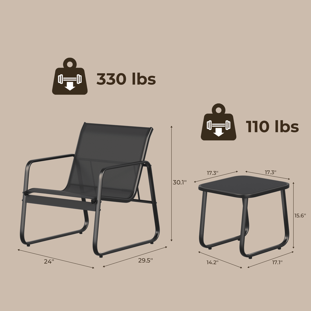 Bealife WR150, ensemble de meubles de jardin, balcon 3 pièces 2 fauteuils et 1 table pour jardin, terrasse