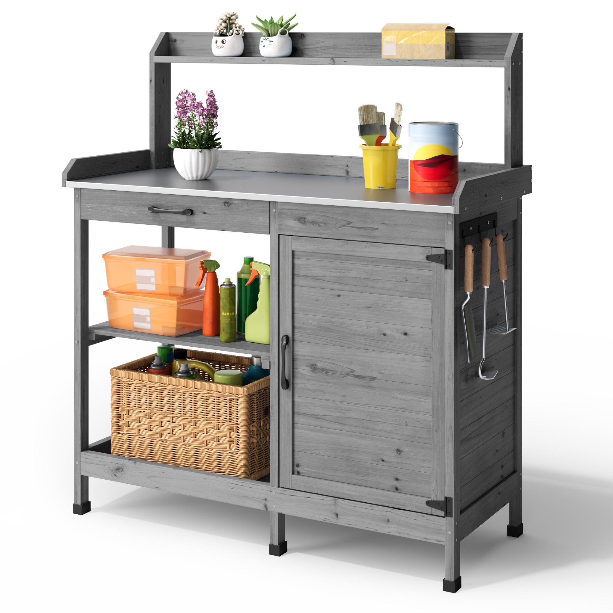 Bealife CC51 Armoire de jardin multifonctionnelle avec crochets et tiroir, également utilisable comme table de rempotage et étagère à plantes