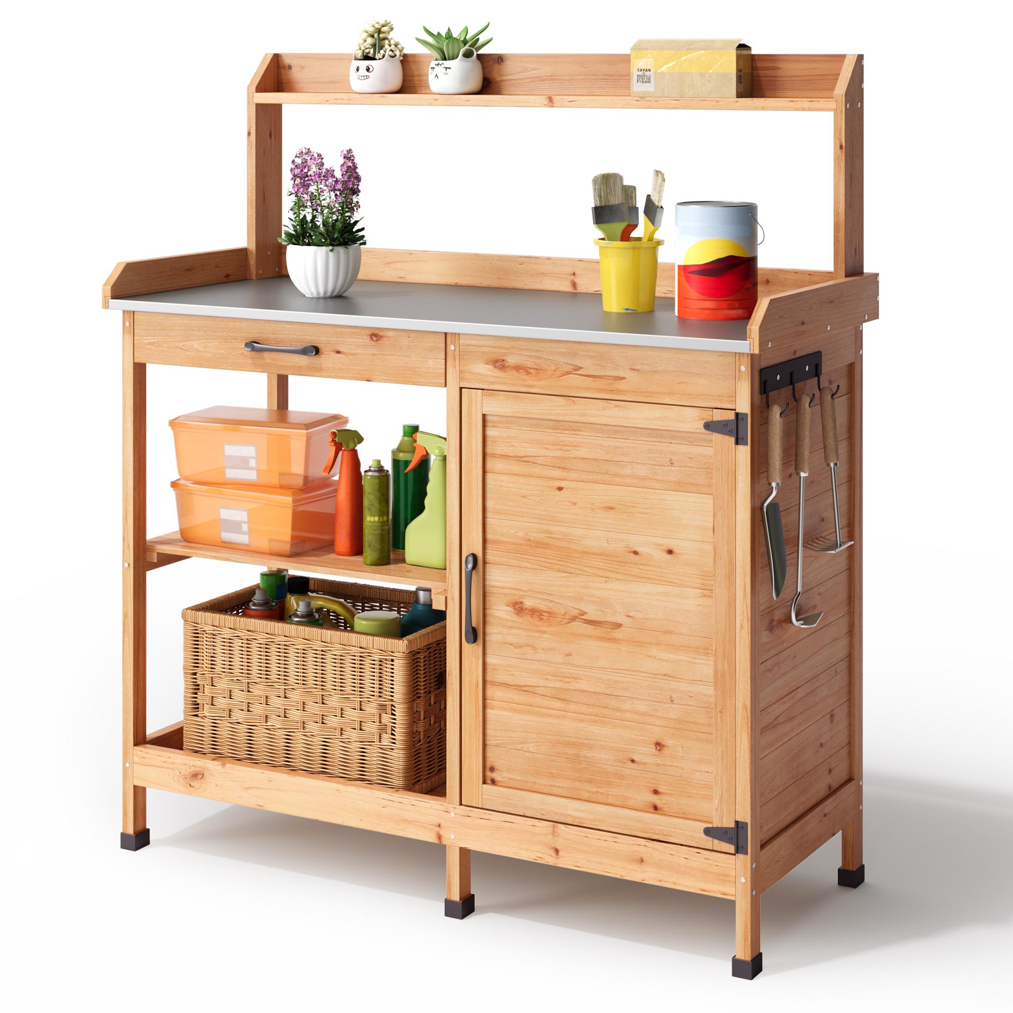 Bealife CC51 Armoire de jardin multifonctionnelle avec crochets et tiroir, également utilisable comme table de rempotage et étagère à plantes