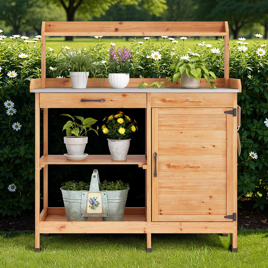 Bealife CC51 Armoire de jardin multifonctionnelle avec crochets et tiroir, également utilisable comme table de rempotage et étagère à plantes