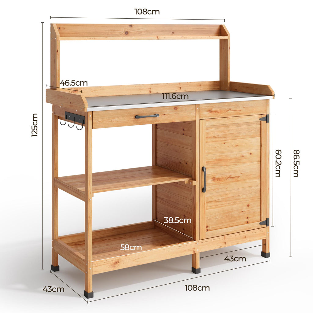 Bealife CC51 Armoire de jardin multifonctionnelle avec crochets et tiroir, également utilisable comme table de rempotage et étagère à plantes