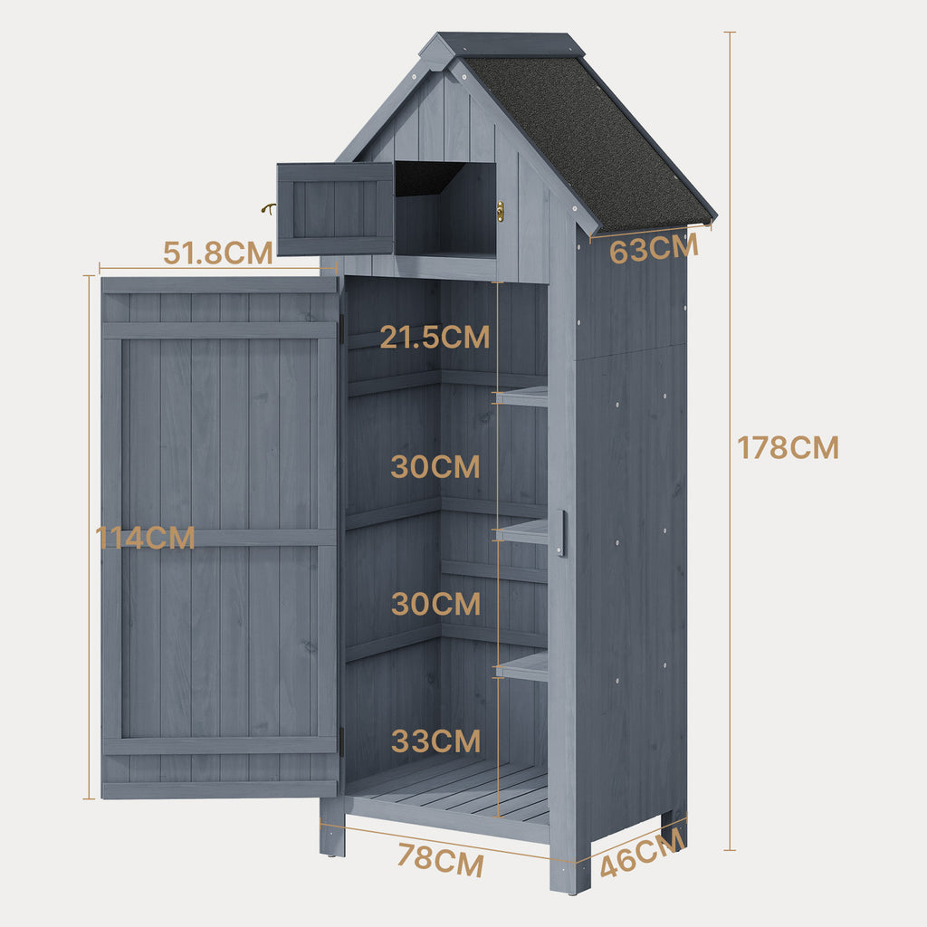 Bealife CC31 Abri de jardin étroit avec toit triangulaire élargi et plusieurs étagères pour jardin et terrasse