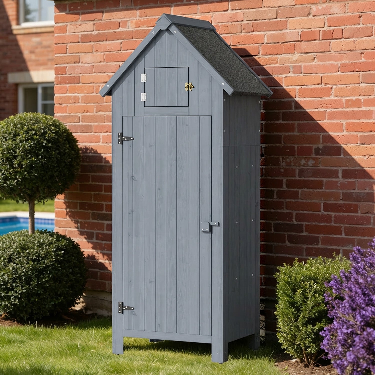 Bealife CC31 Abri de jardin étroit avec toit triangulaire élargi et plusieurs étagères pour jardin et terrasse