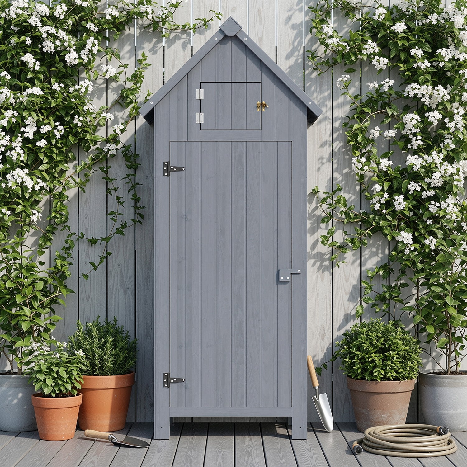 Bealife CC31 Abri de jardin étroit avec toit triangulaire élargi et plusieurs étagères pour jardin et terrasse