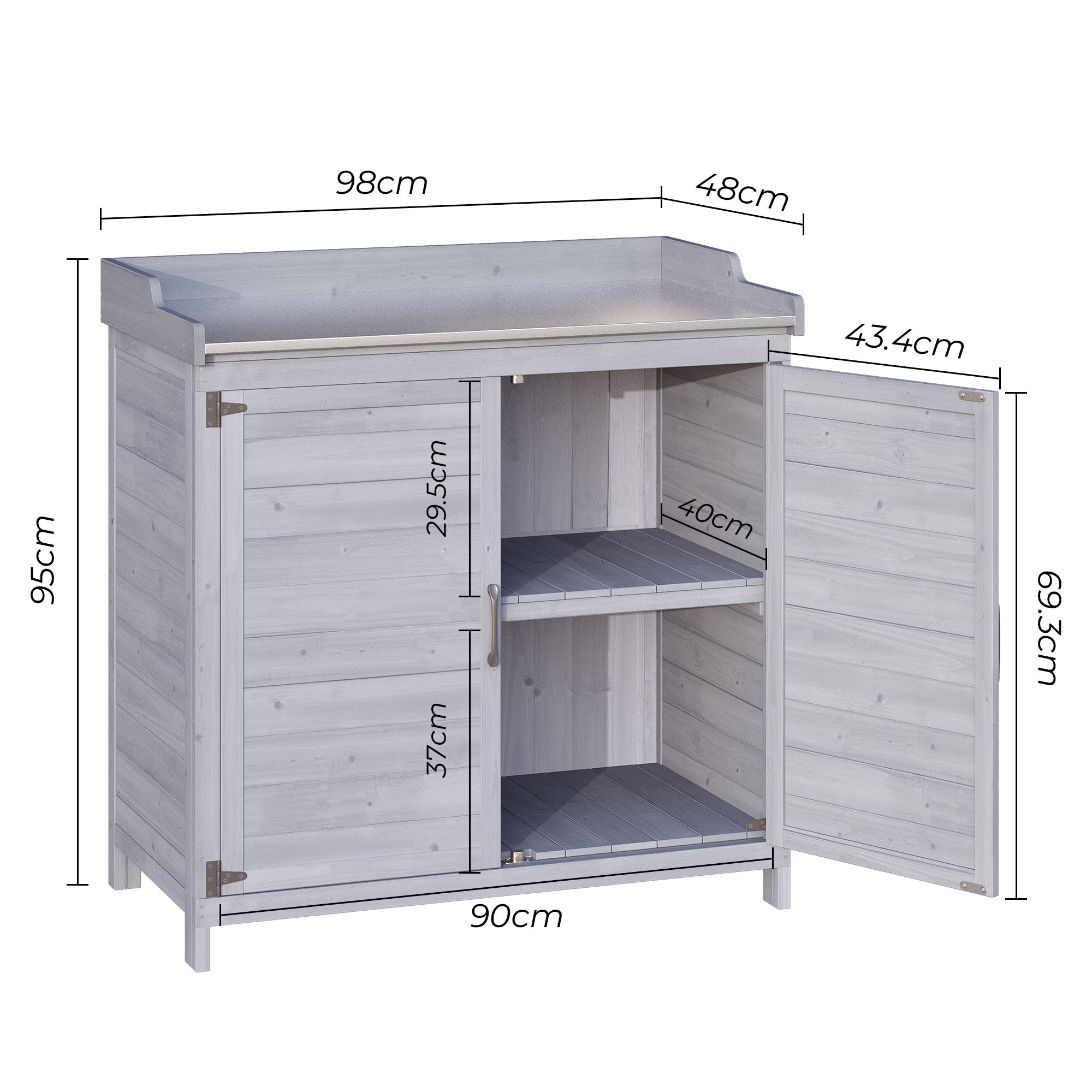 Bealife CC50 Armoire de jardin avec meuble bas, table de rempotage avec plan de travail et 1 étagère amovible