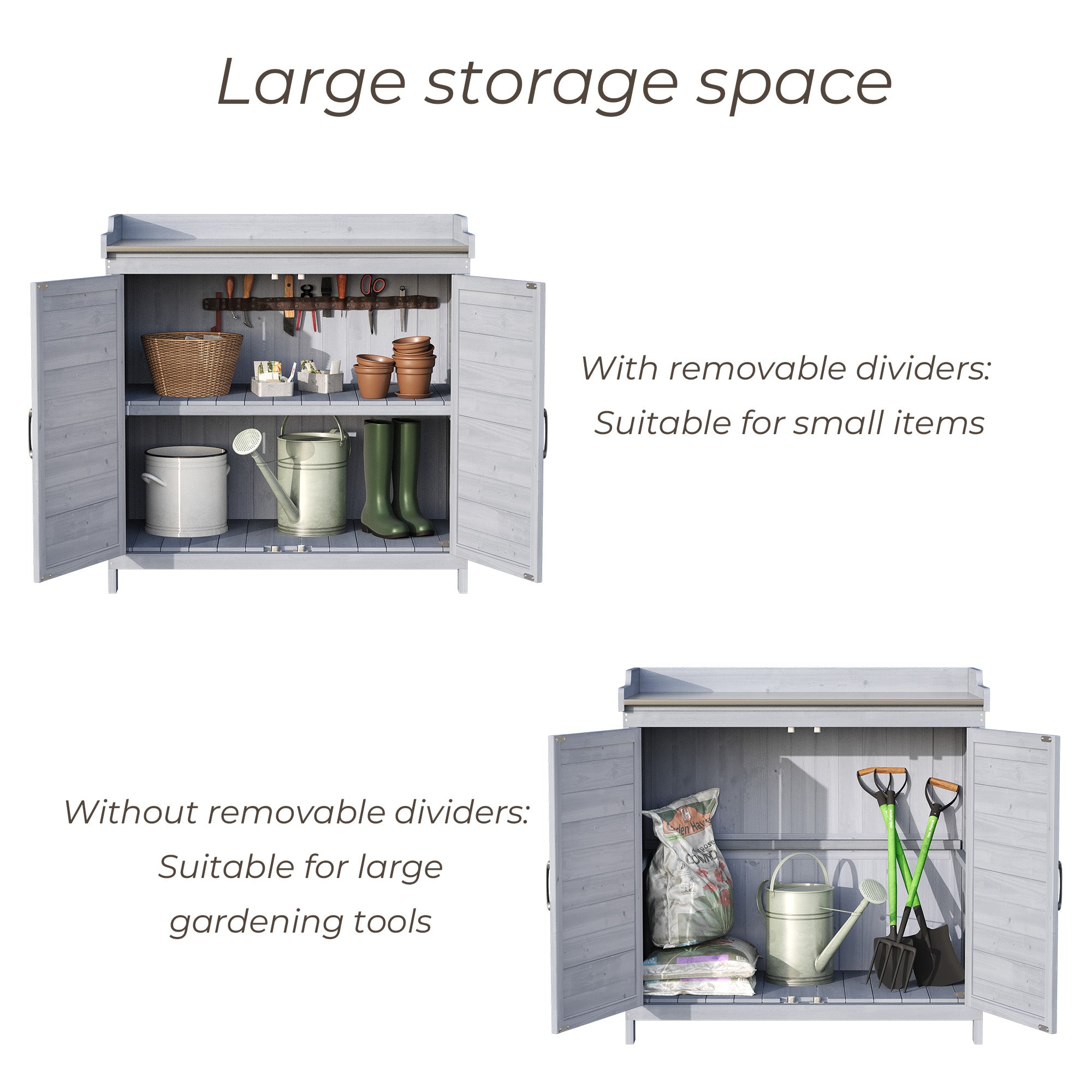 Bealife CC50 Armoire de jardin avec meuble bas, table de rempotage avec plan de travail et 1 étagère amovible