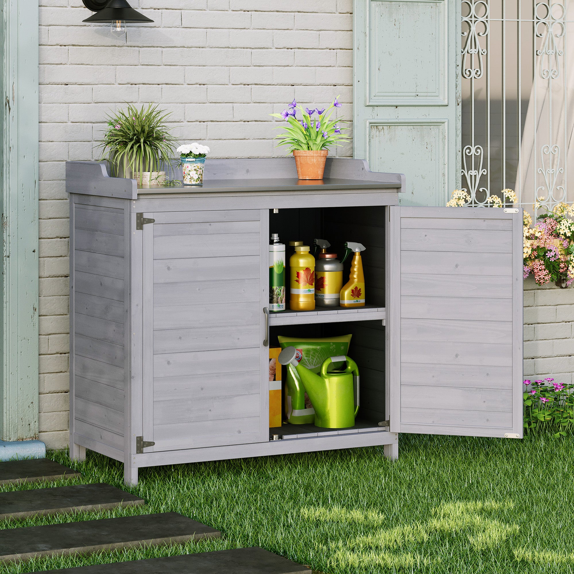 Bealife CC50 Garden Cabinet with Base Cabinet, Potting Bench with Worktop and 1 Movable Shelf