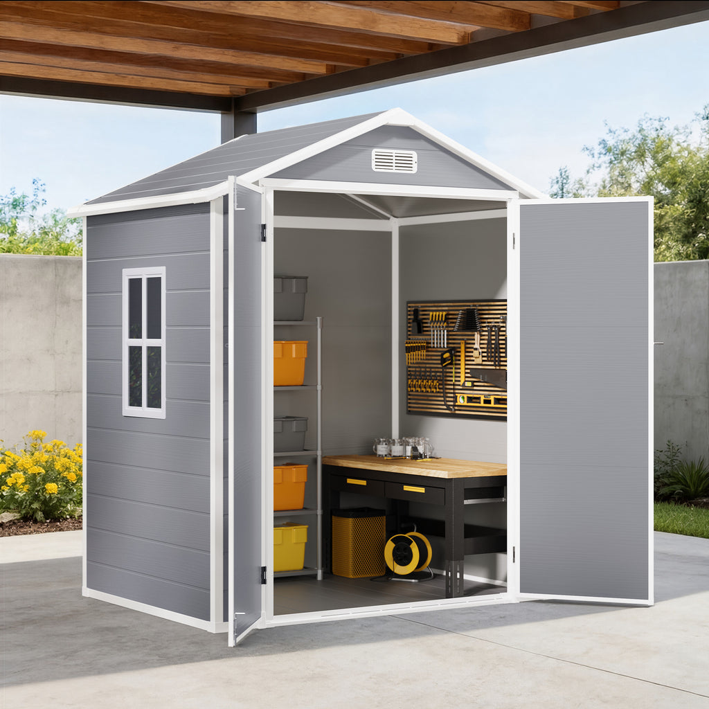 Bealife CC70 Abris de jardin avec toit triangulaire élargi, grand espace de rangement, cabanon de rangement extérieur, pour arrière-cour, terrasse, pelouse