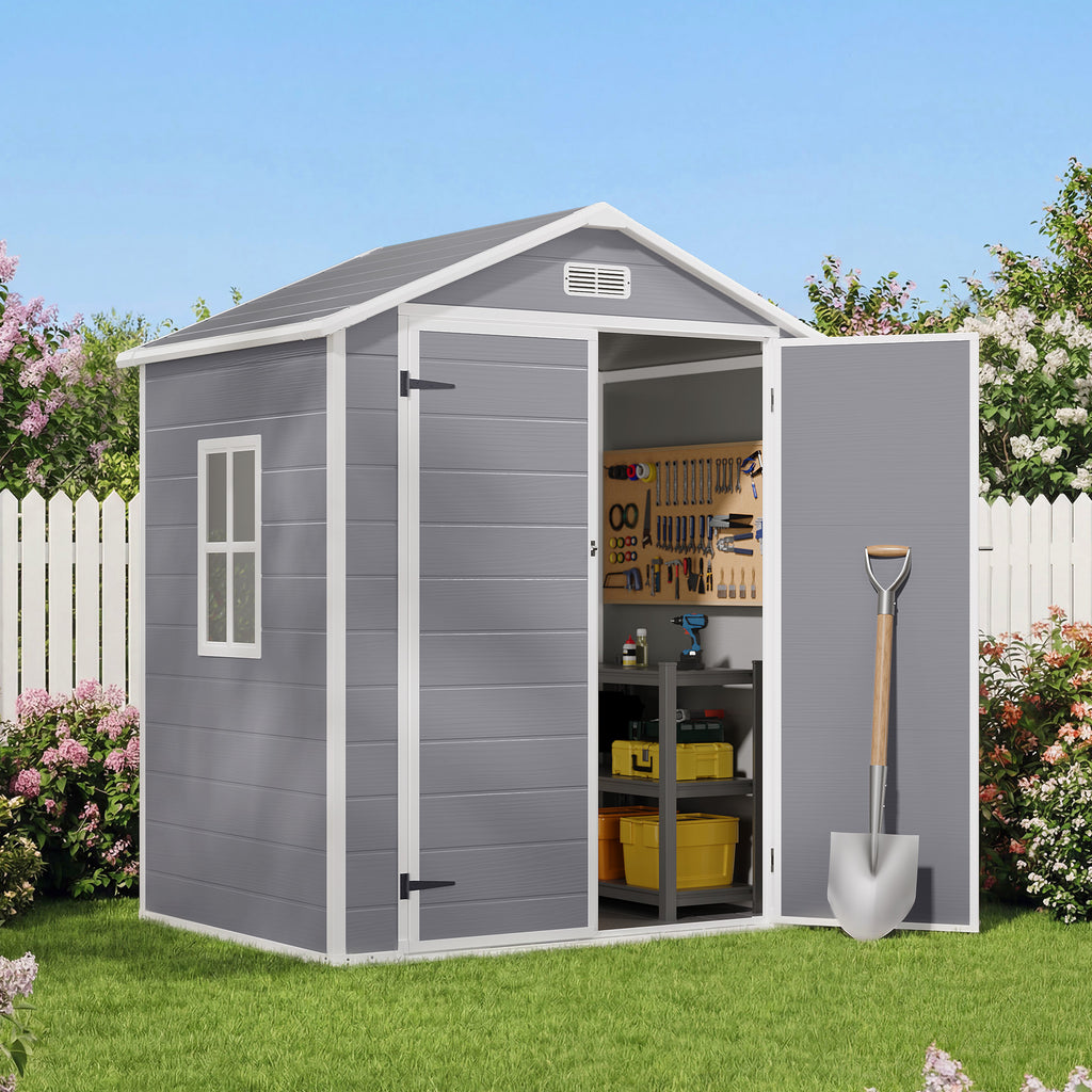 Bealife CC70 Abris de jardin avec toit triangulaire élargi, grand espace de rangement, cabanon de rangement extérieur, pour arrière-cour, terrasse, pelouse