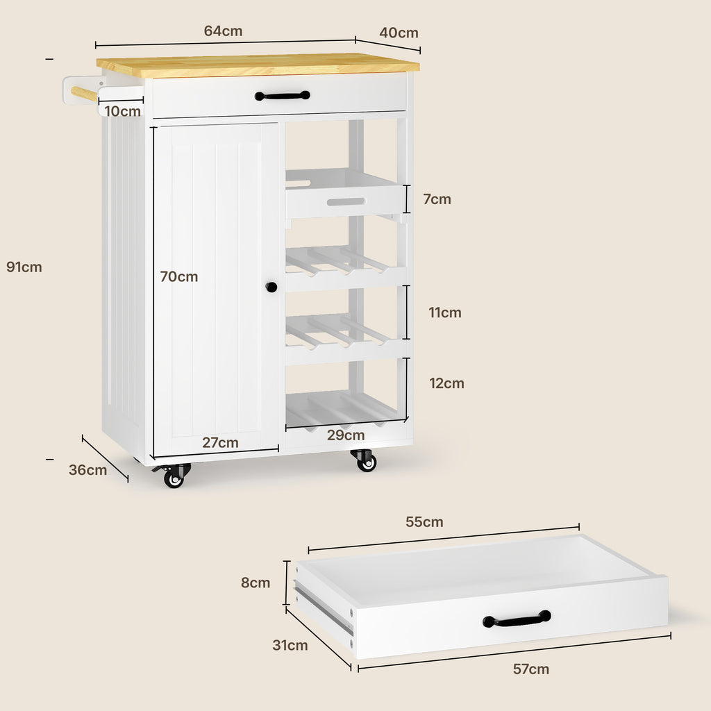 Bealife KC52 Desserte de cuisine à roulettes, Chariot de service avec rangement multifonctionnel