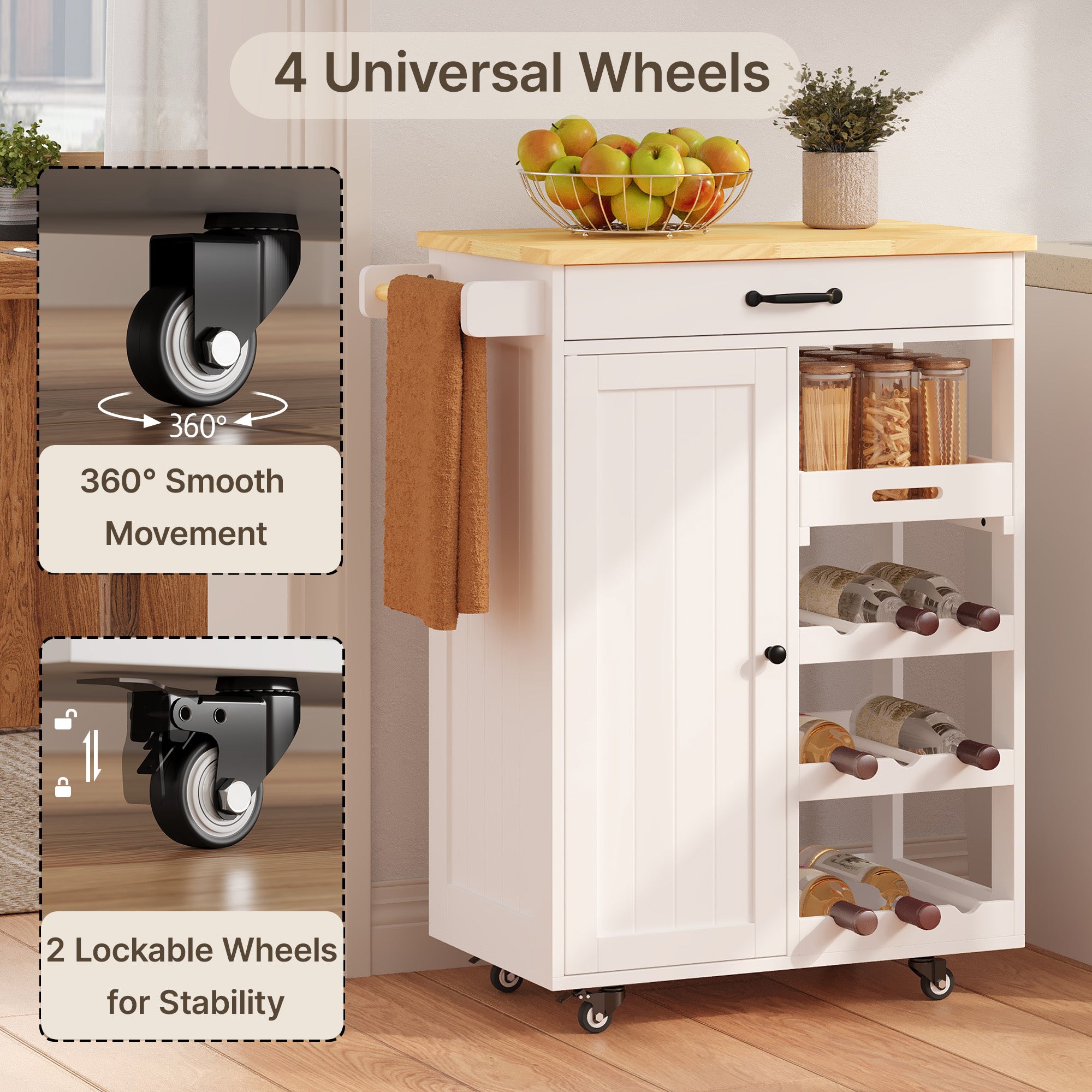 Bealife KC52 Desserte de cuisine à roulettes, Chariot de service avec rangement multifonctionnel