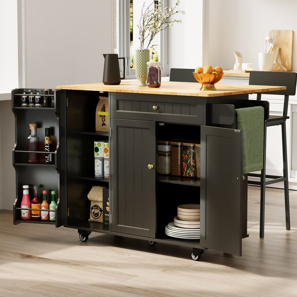 Bealife KC90 Chariot de cuisine pliable sur roulettes, Desserte mobile avec grand espace de rangement, Chariot de service multifonctionnel avec plan de travail pour cuisine
