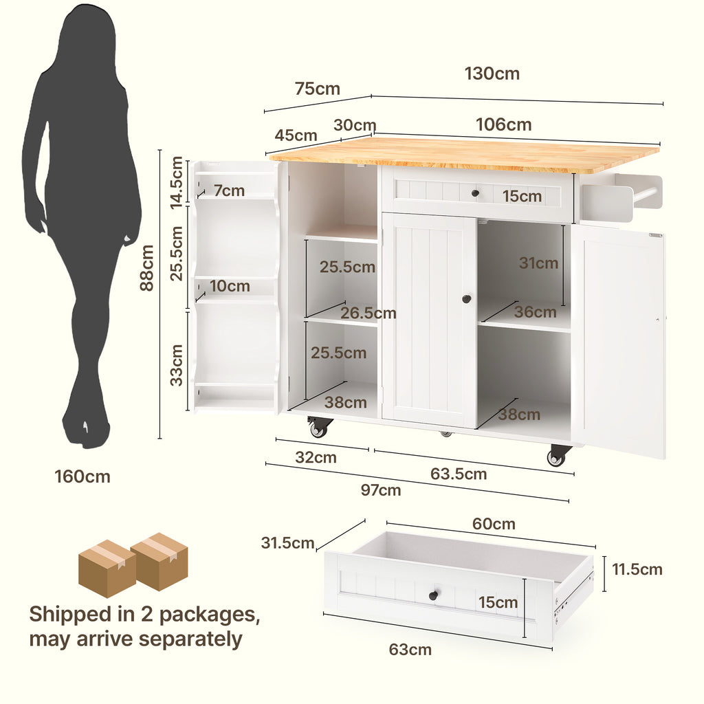 Bealife KC90 Chariot de cuisine pliable sur roulettes, Desserte mobile avec grand espace de rangement, Chariot de service multifonctionnel avec plan de travail pour cuisine