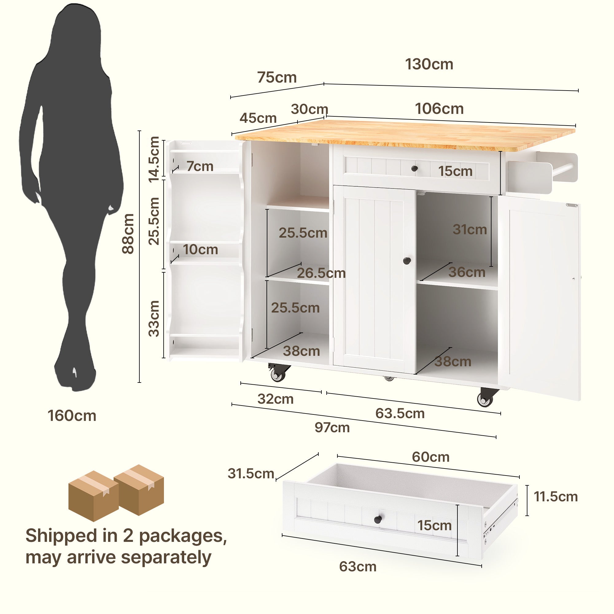 Bealife KC90 Chariot de cuisine pliable sur roulettes, Desserte mobile avec grand espace de rangement, Chariot de service multifonctionnel avec plan de travail pour cuisine