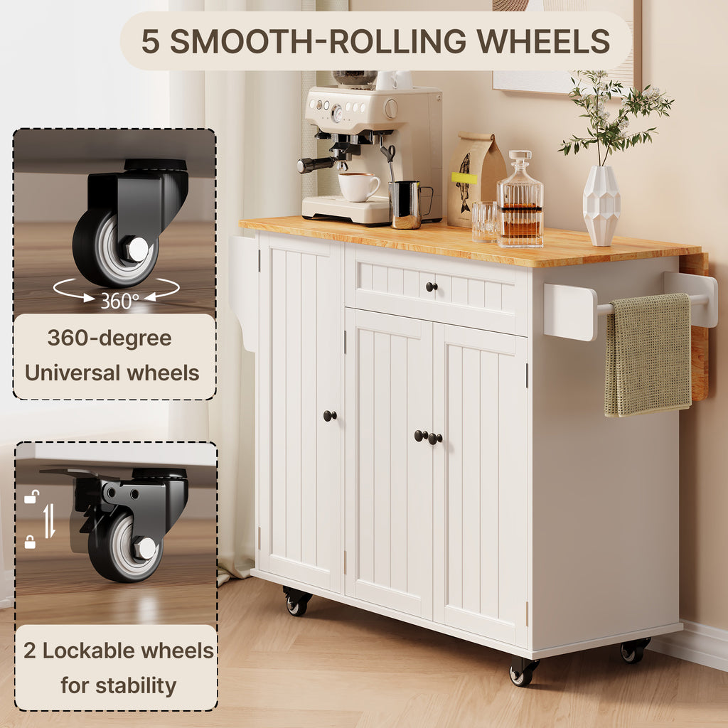 Bealife KC90 Chariot de cuisine pliable sur roulettes, Desserte mobile avec grand espace de rangement, Chariot de service multifonctionnel avec plan de travail pour cuisine