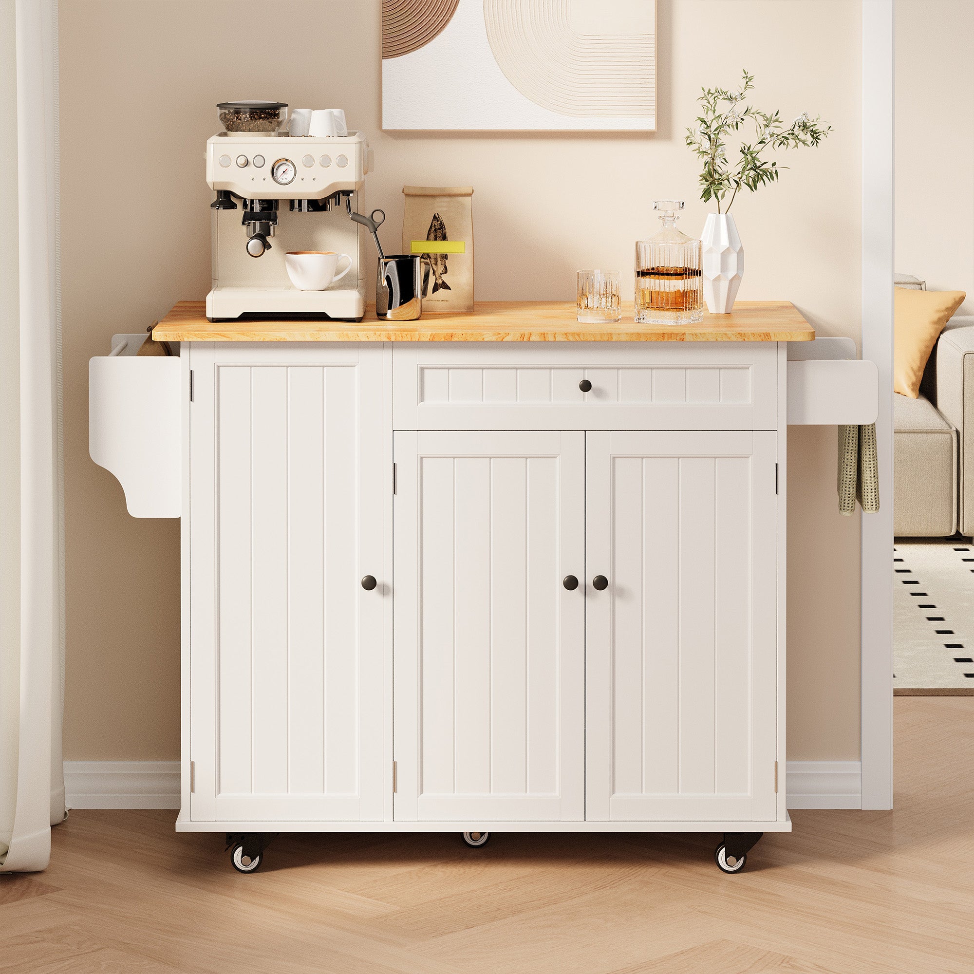 Bealife KC90 Chariot de cuisine pliable sur roulettes, Desserte mobile avec grand espace de rangement, Chariot de service multifonctionnel avec plan de travail pour cuisine