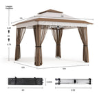 Bealife CT20 Pavillon Pop-Up Réglable en Hauteur, Imperméable & Protection UV | 3,35x3,35m