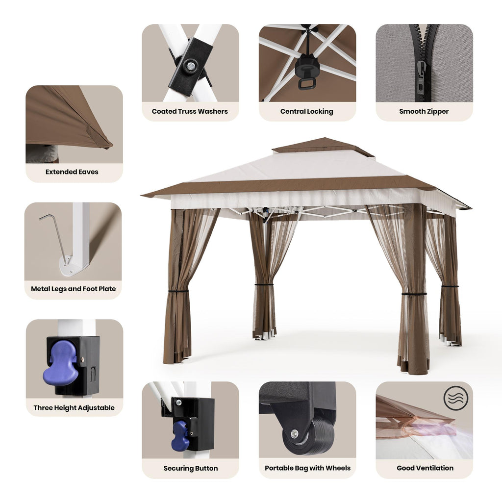 Bealife CT20 Pavillon Pop-Up Réglable en Hauteur, Imperméable & Protection UV | 3,35x3,35m