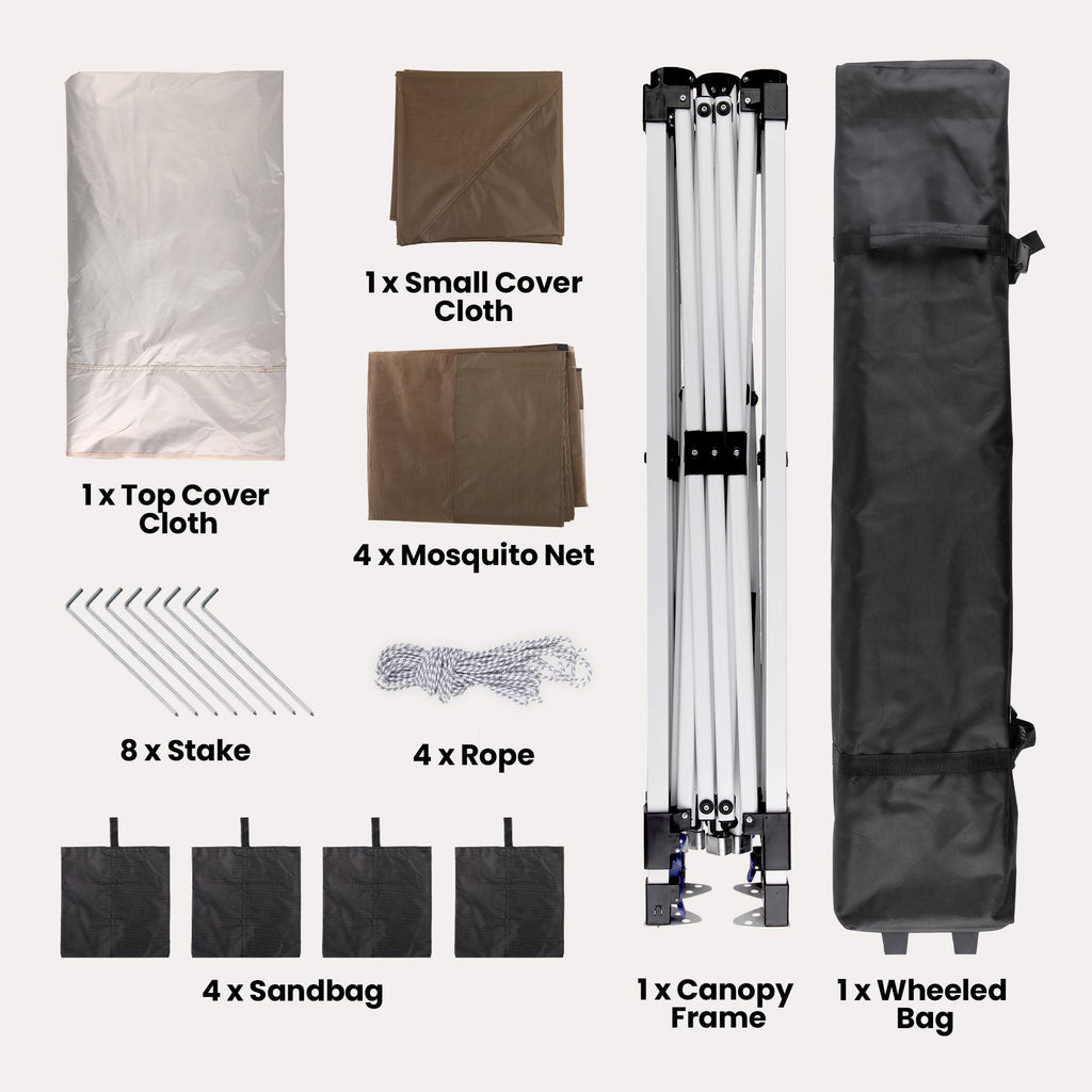 Bealife CT20 Pavillon Pop-Up Réglable en Hauteur, Imperméable & Protection UV | 3,35x3,35m