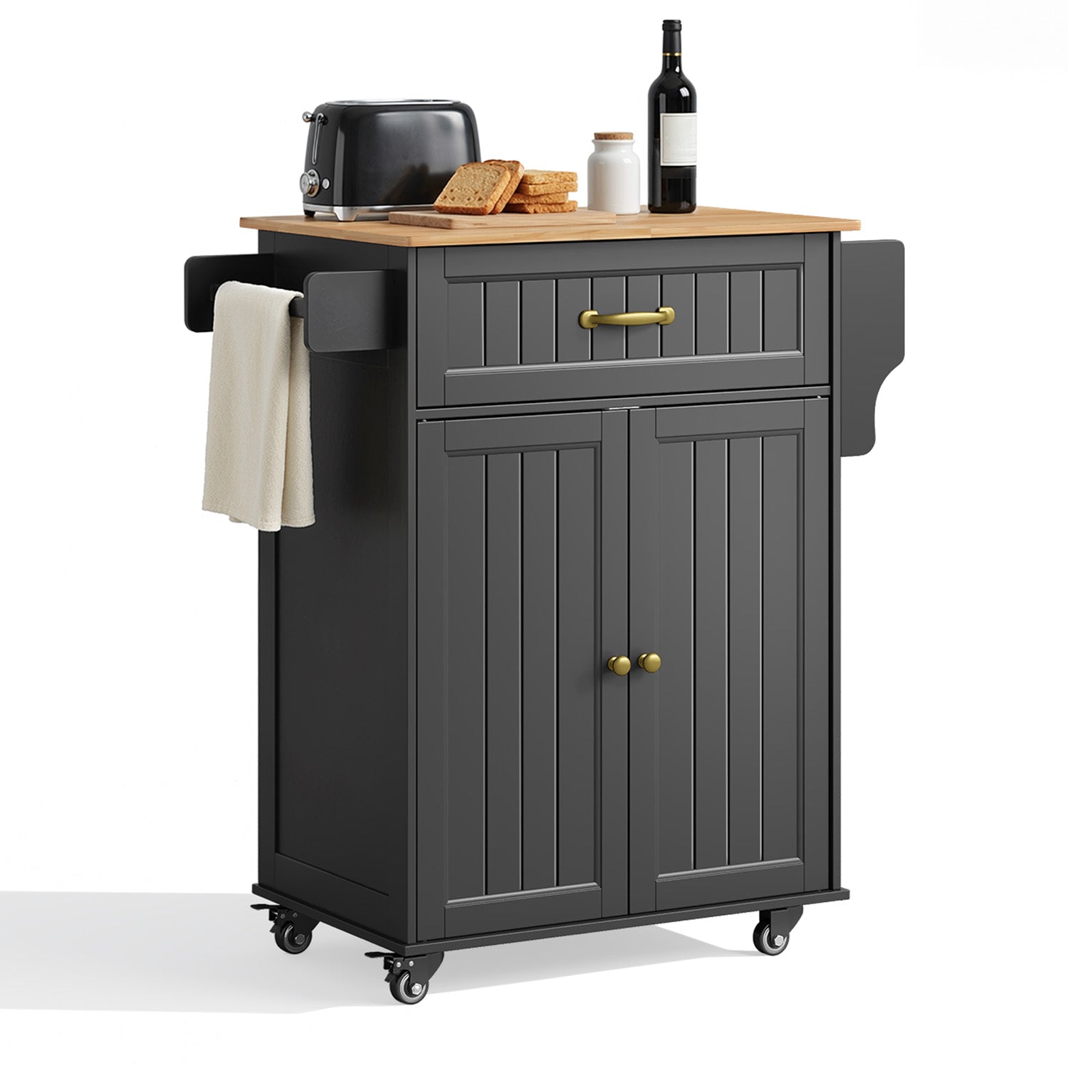 Bealife AK61 Desserte de cuisine mobile, Chariot de service avec plan de travail, 1 tiroir, étagère à épices et porte-serviettes