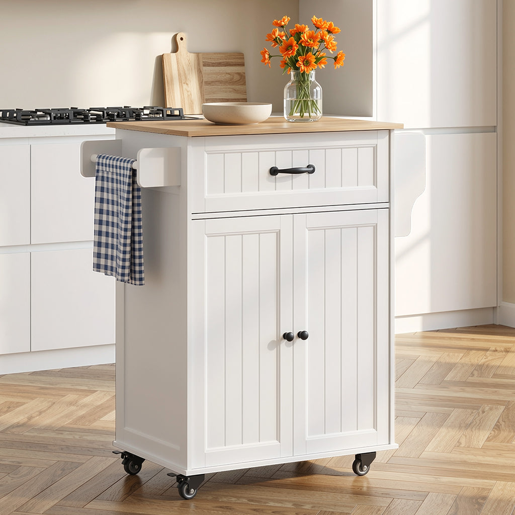 Bealife AK61 Desserte de cuisine mobile, Chariot de service avec plan de travail, 1 tiroir, étagère à épices et porte-serviettes
