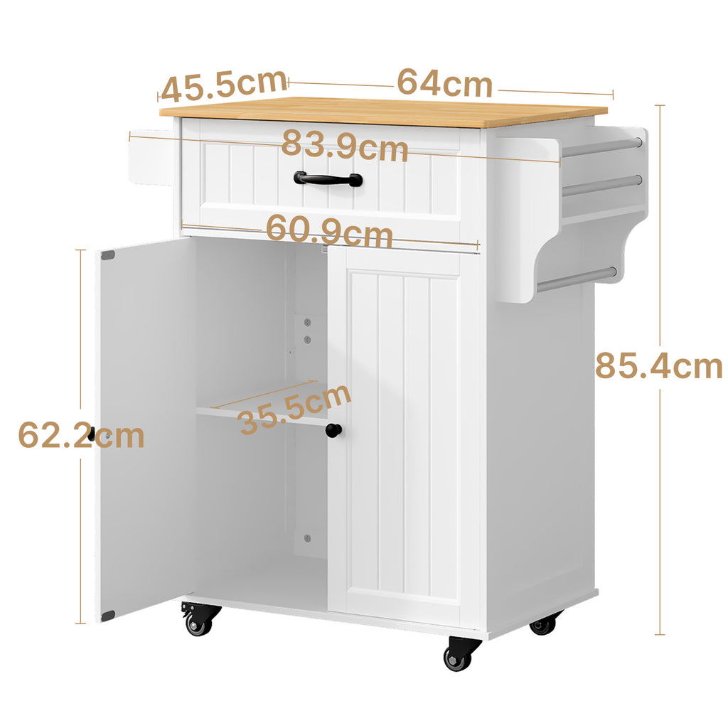 Bealife AK61 Desserte de cuisine mobile, Chariot de service avec plan de travail, 1 tiroir, étagère à épices et porte-serviettes